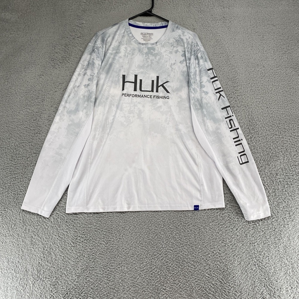 Huk Fishing Shirt Mens XL White Camo Long Sleeve Performance Logo Top Fishing